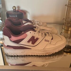 New Balance 550 Sneakers in White and Maroon